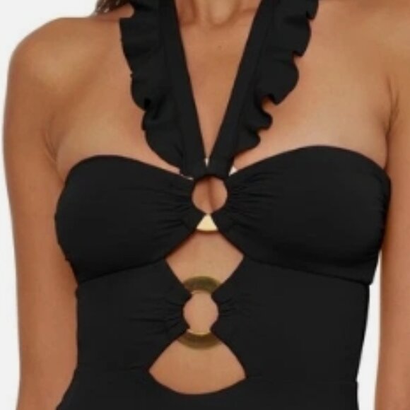 NWT! Soluna Black Ruffle Cutout Hardware One Piece Swimsuit NEW! - Picture 5 of 5
